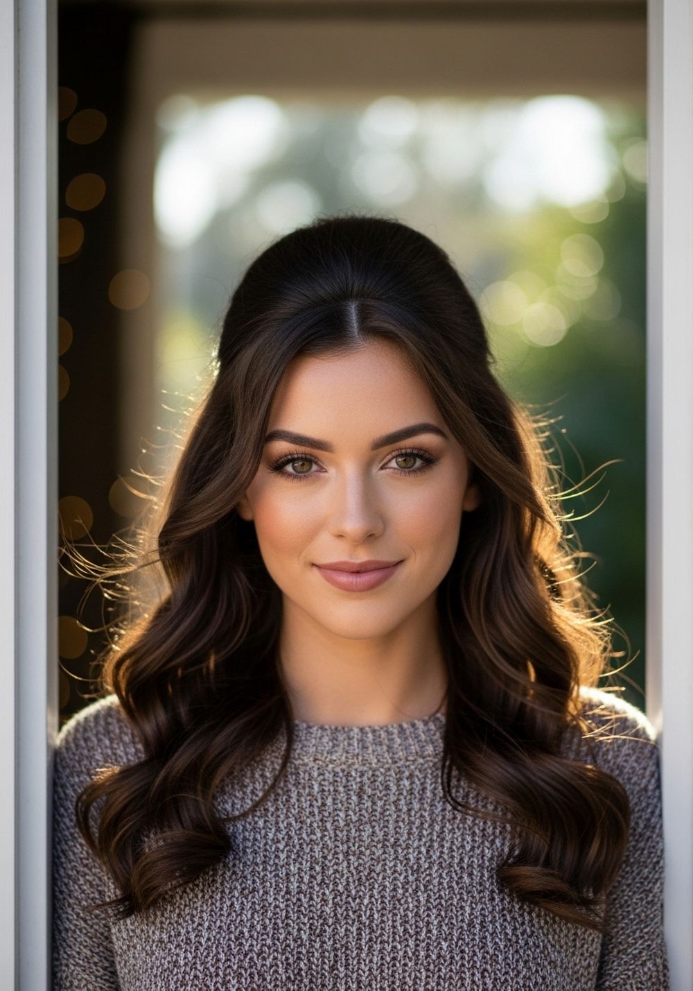 Low Puff Half-Up Center-Part Curls Hairstyle