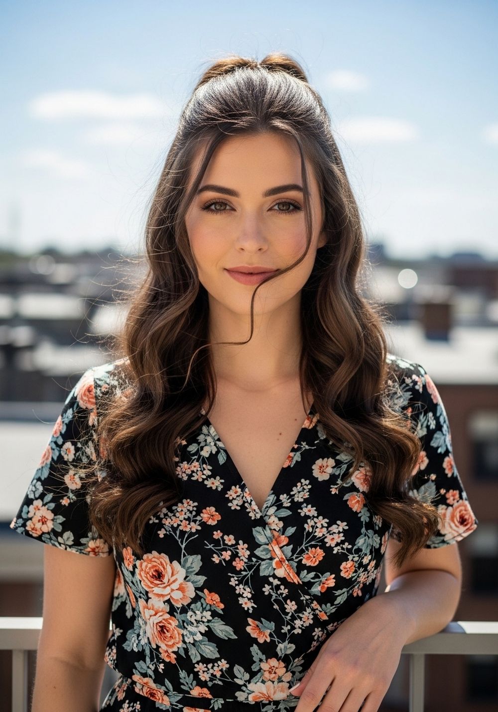 Pearl-Pinned Half-Up Center-Part Curls Hairstyle