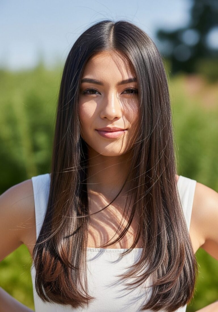 Polished Deep Side Part Long Straight Hairstyle