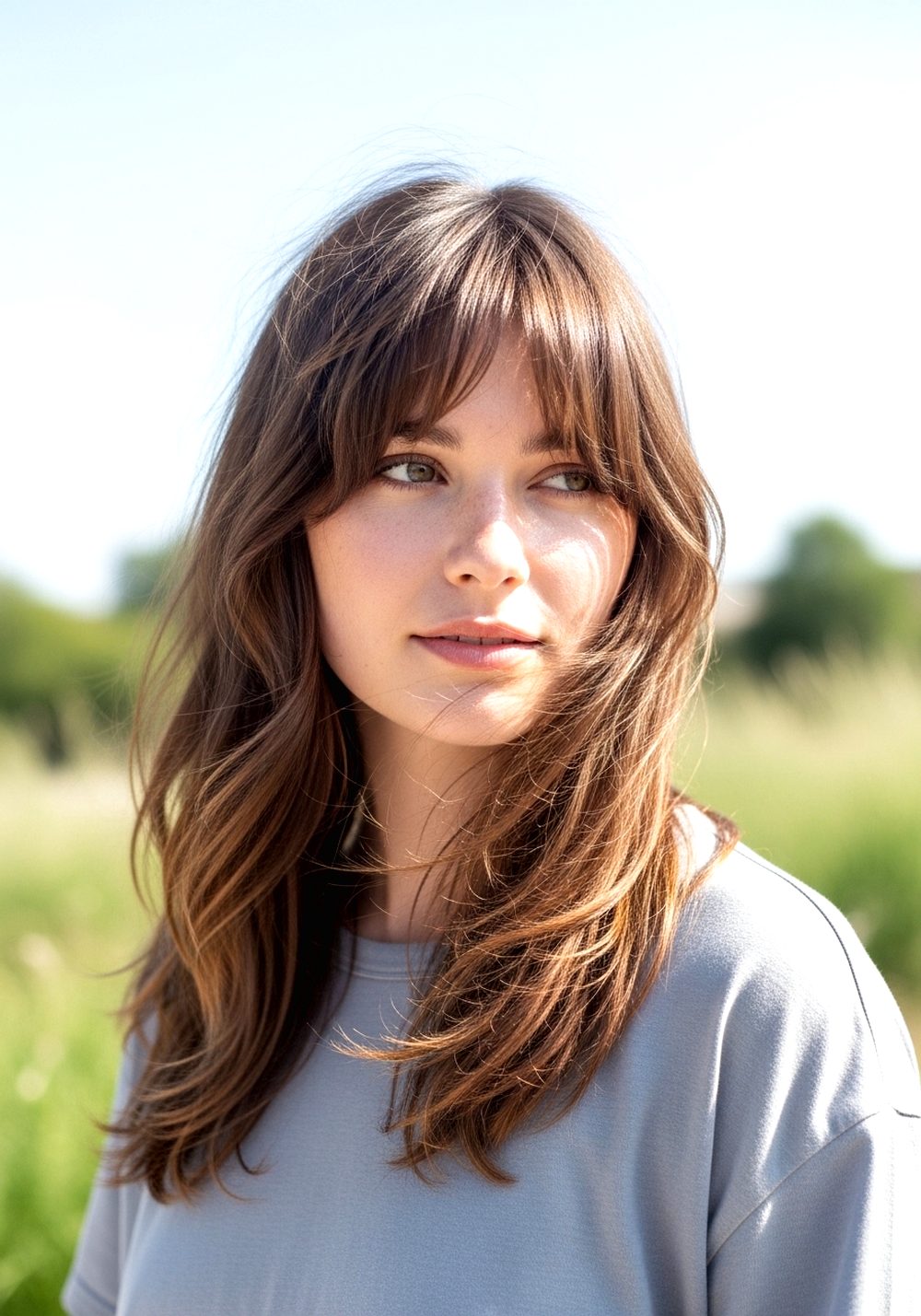 Relaxed Everyday Long Layered Waves with Wispy Bangs Hairstyle