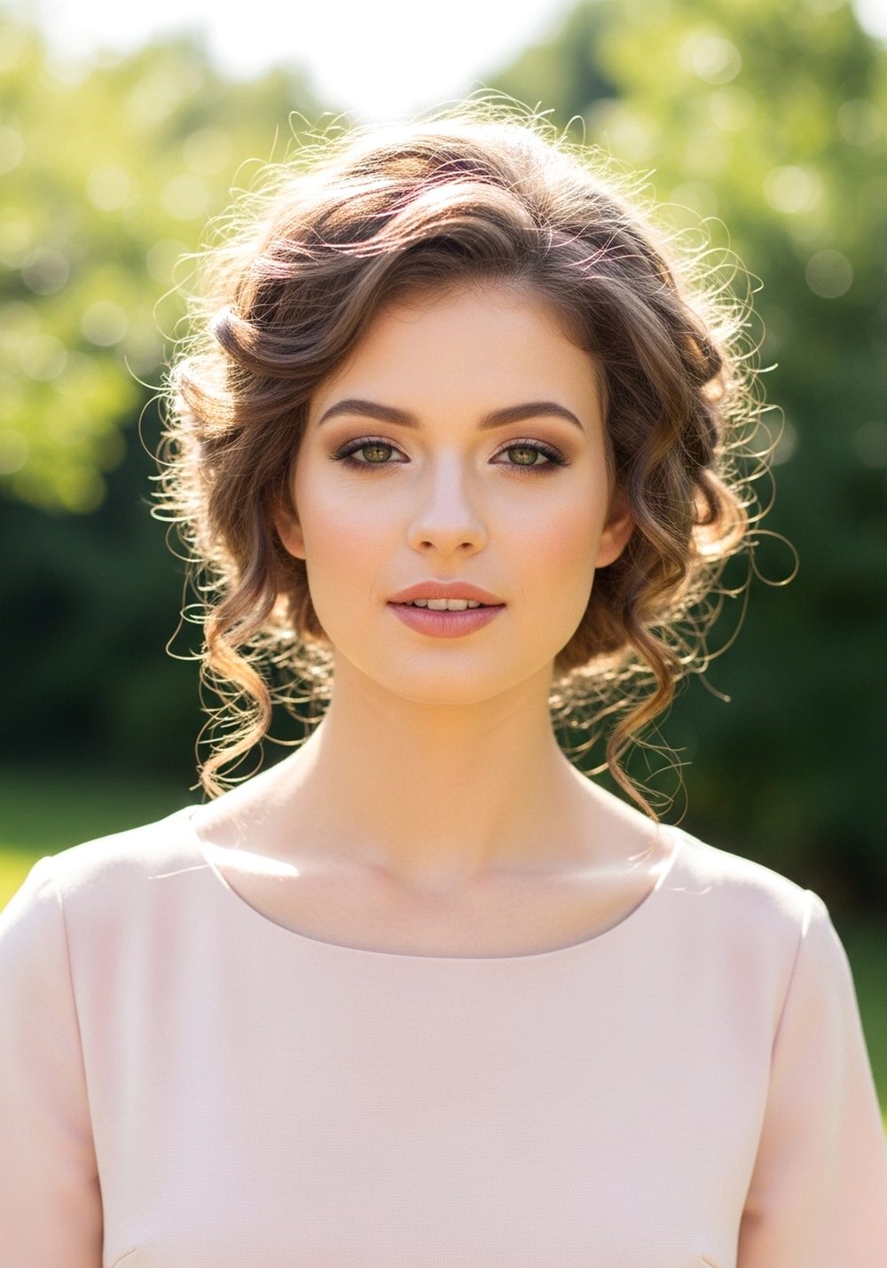 Romantic Bridal Soft Curly Messy Updo with Face-Framing Tendrils Hairstyle