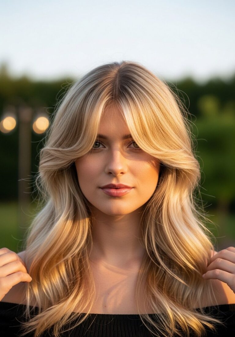 Romantic Evening Feathered Blonde Layers Hairstyle