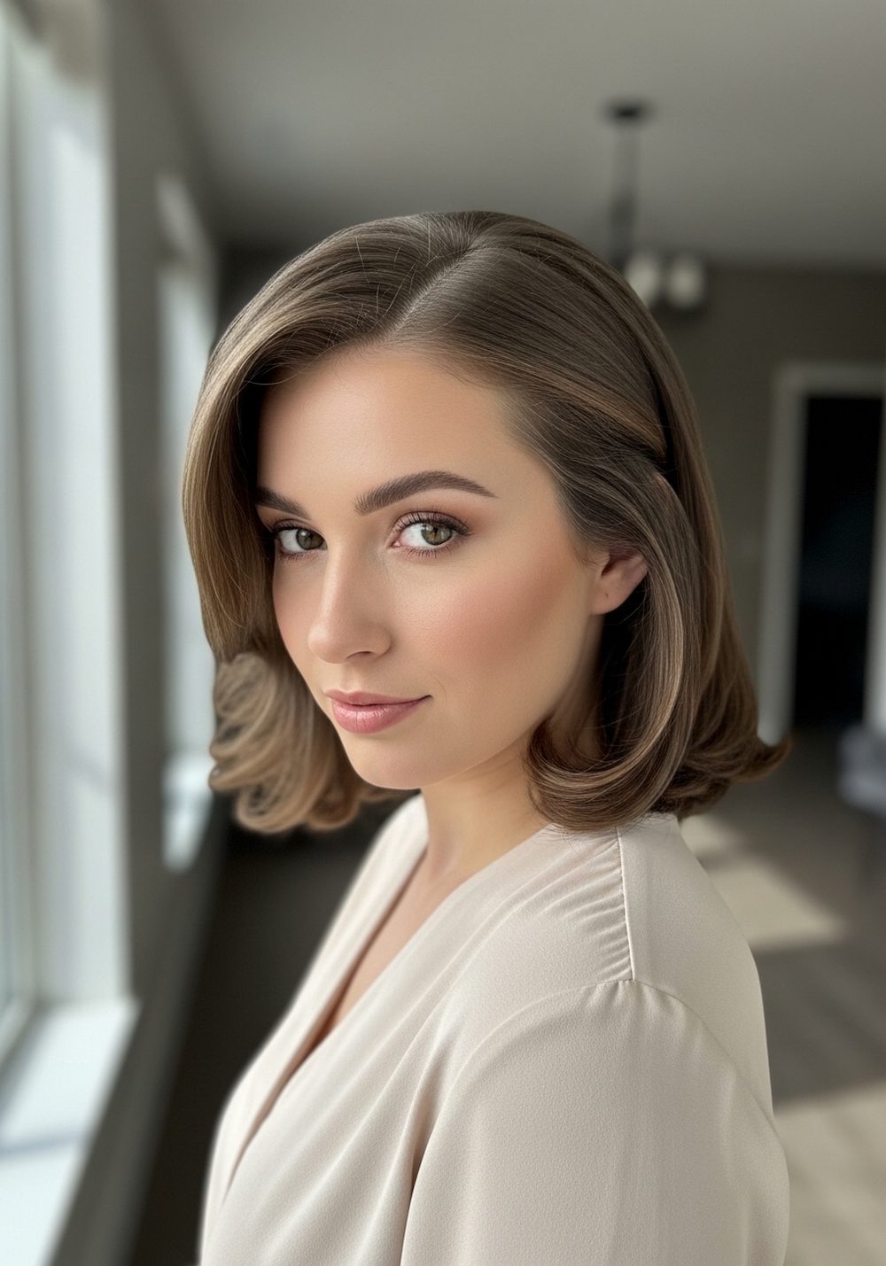 Side-Part Curled Ends Hairstyle