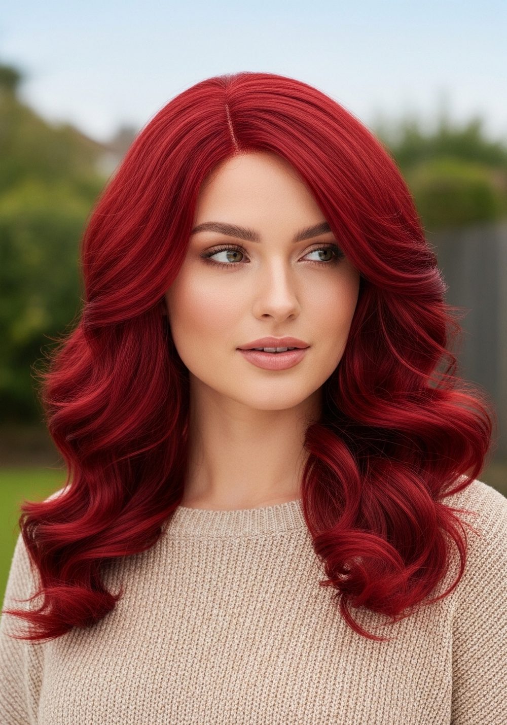 Side Part Glam Curl Red Wig Hairstyle