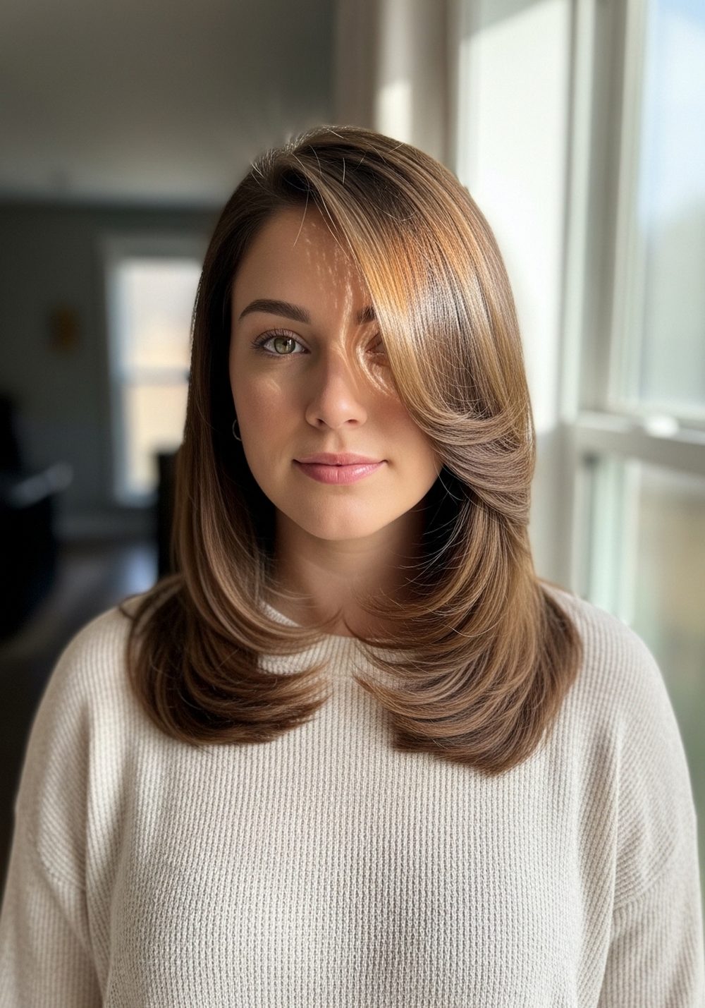 Side-Part Smooth Blowout Hairstyle