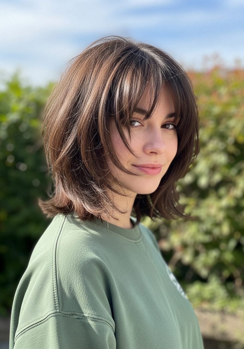 Side-Swept Shaggy Bob With Curtain Bangs Hairstyle