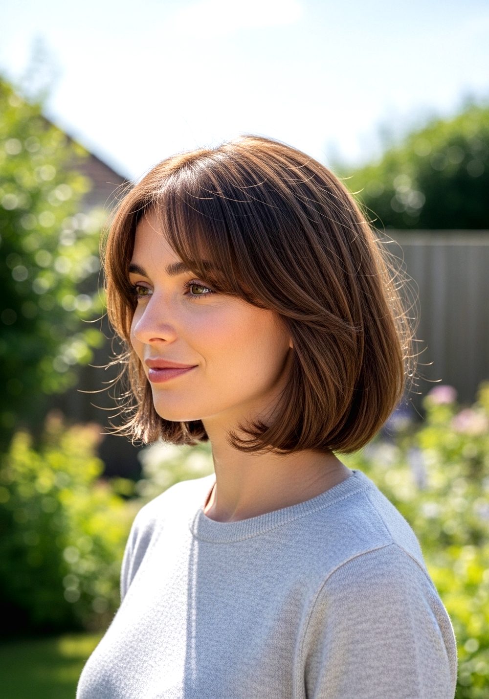 Soft Classic French Bob with Side-Swept Bangs Hairstyle