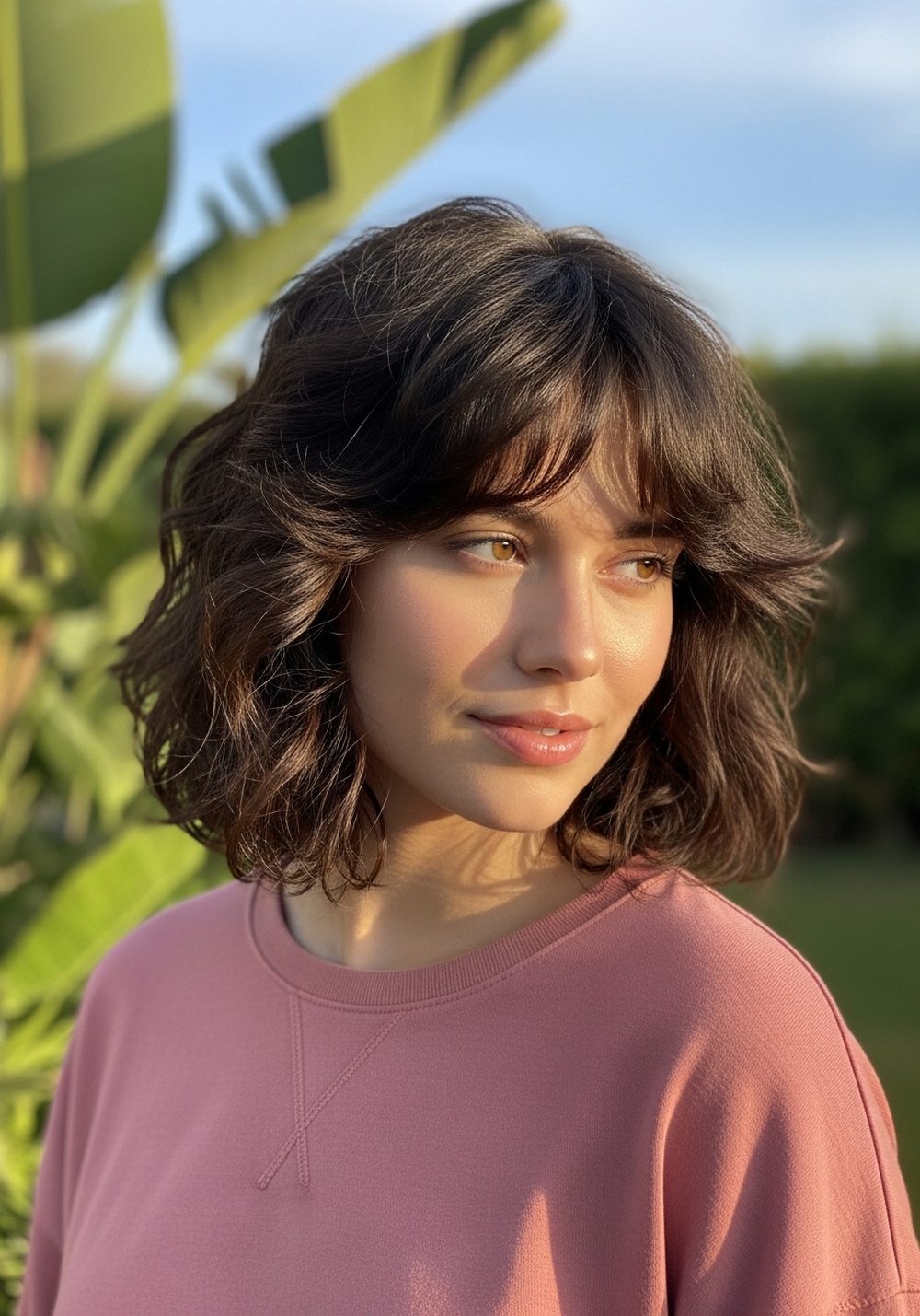 Soft Curl Shaggy Bob With Curtain Bangs Hairstyle