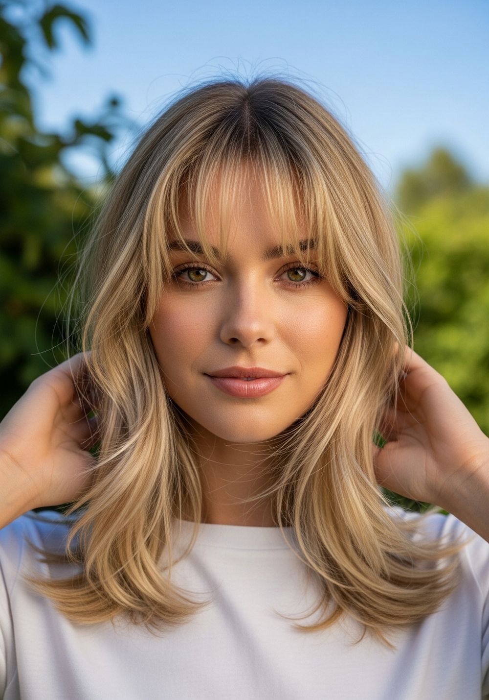 Soft Feathered Curtain Bangs Blonde Layers Hairstyle