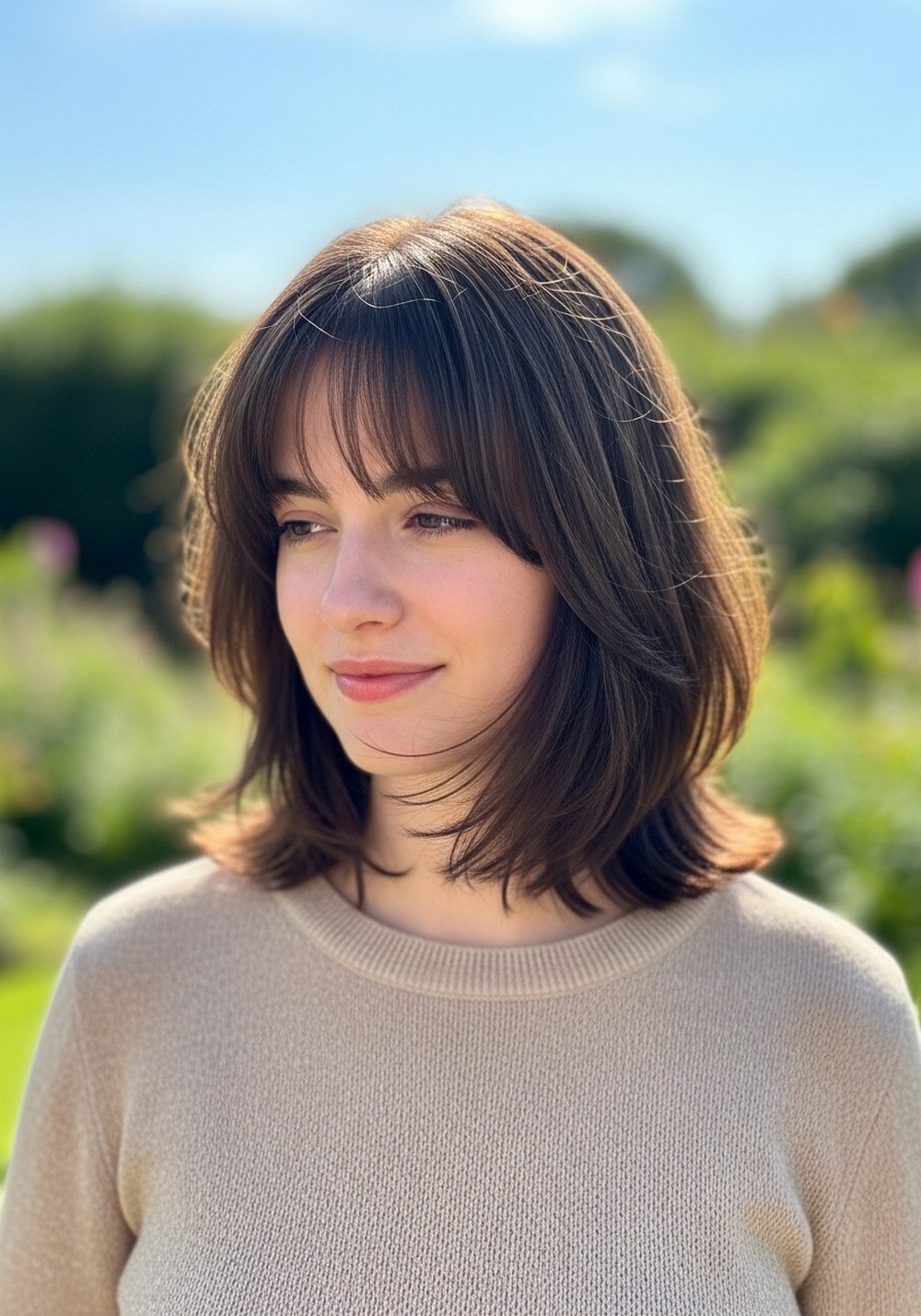 Soft Feathered Shaggy Bob With Curtain Bangs Hairstyle