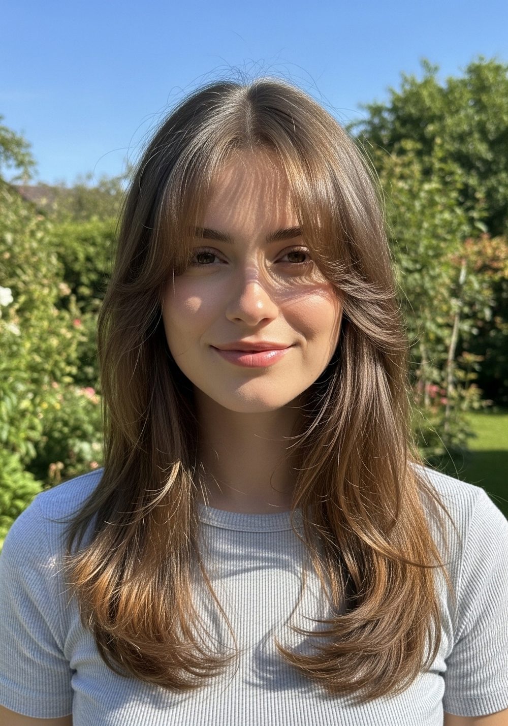 Soft Middle Part Long Layers with Curtain Bangs Hairstyle