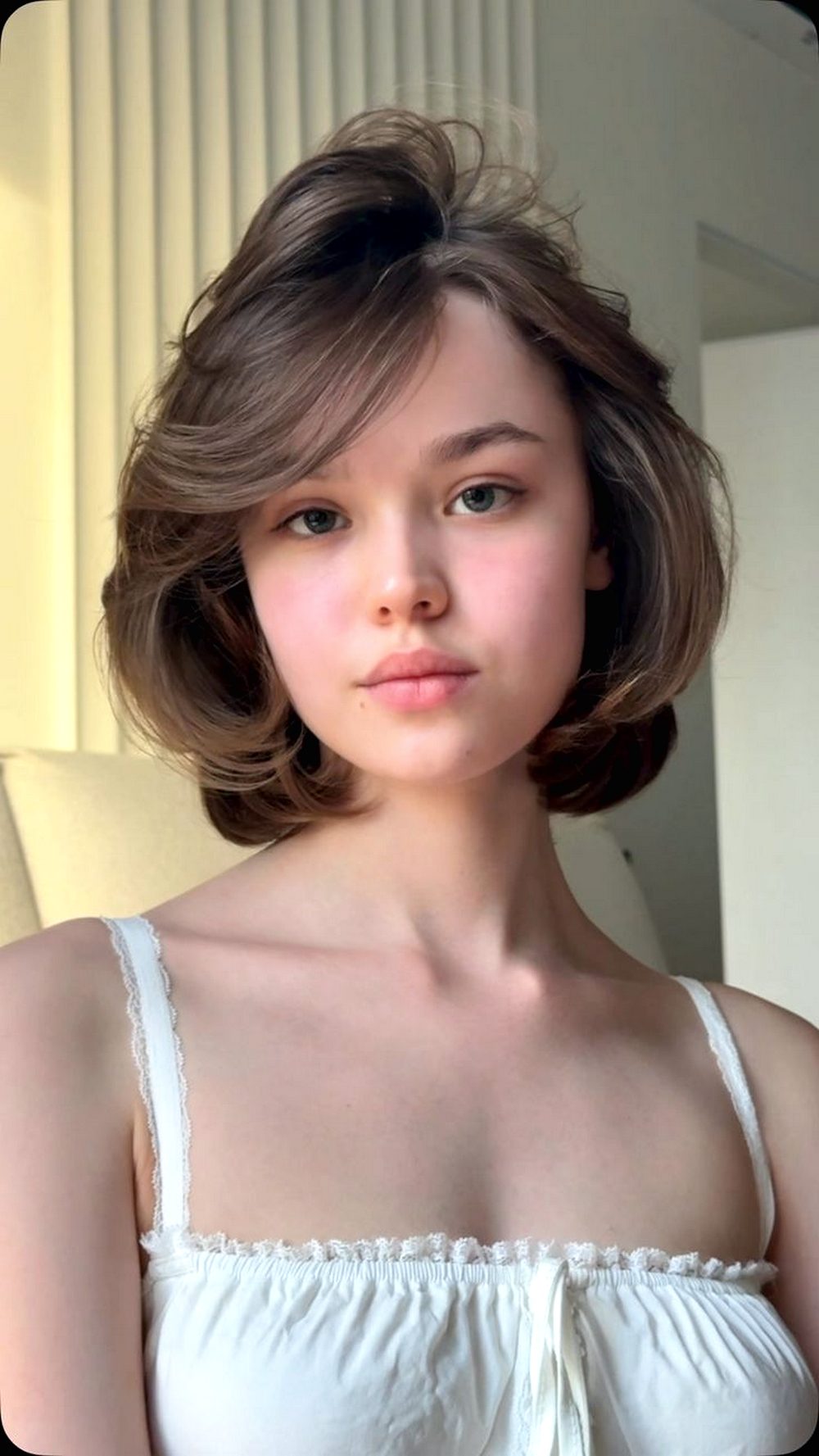 Soft Voluminous French Bob with Side-Swept Bangs