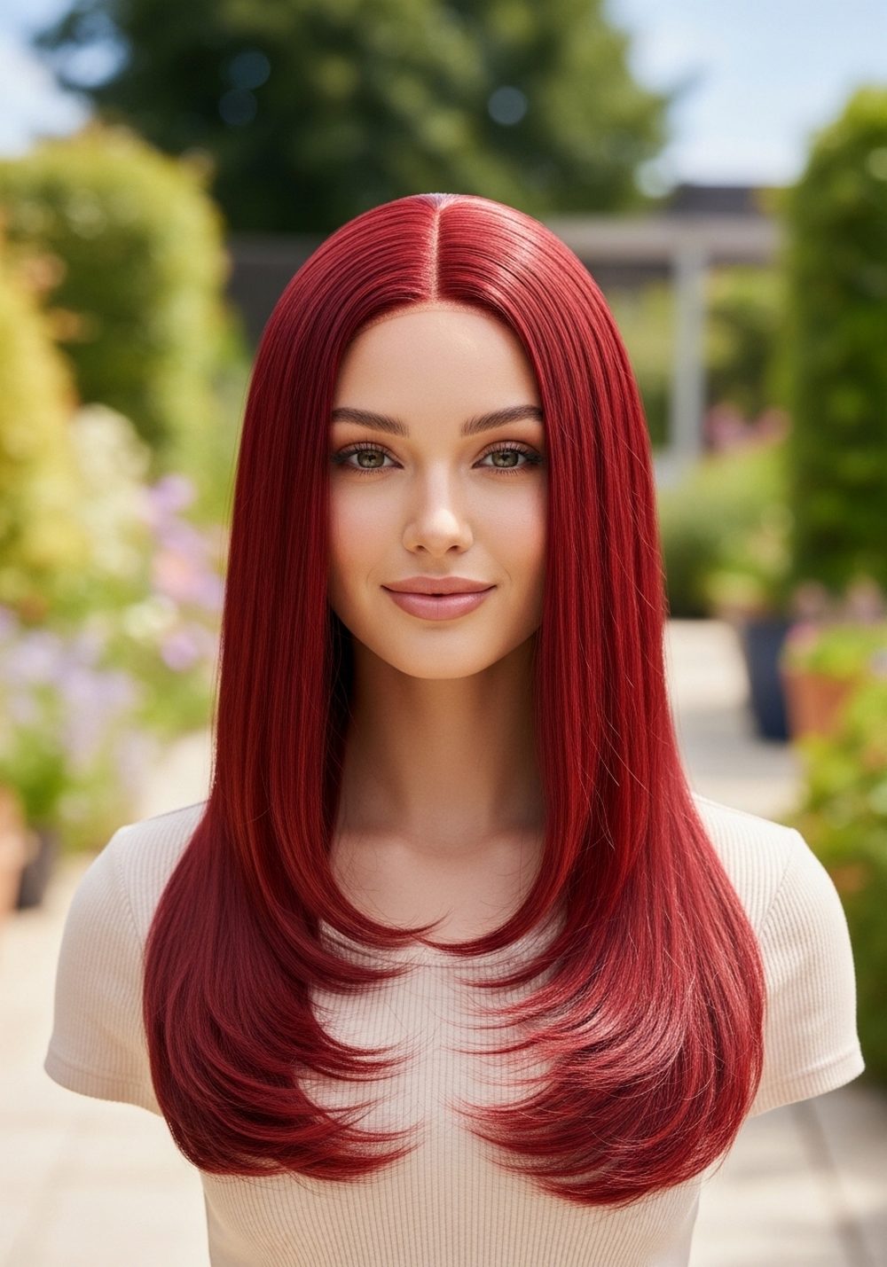 Straight Red Waist Length Hairstyles