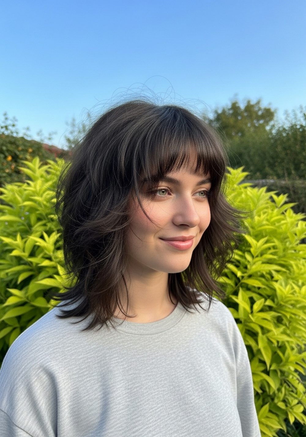 Textured Razor-Cut Shaggy Bob With Curtain Bangs Hairstyle