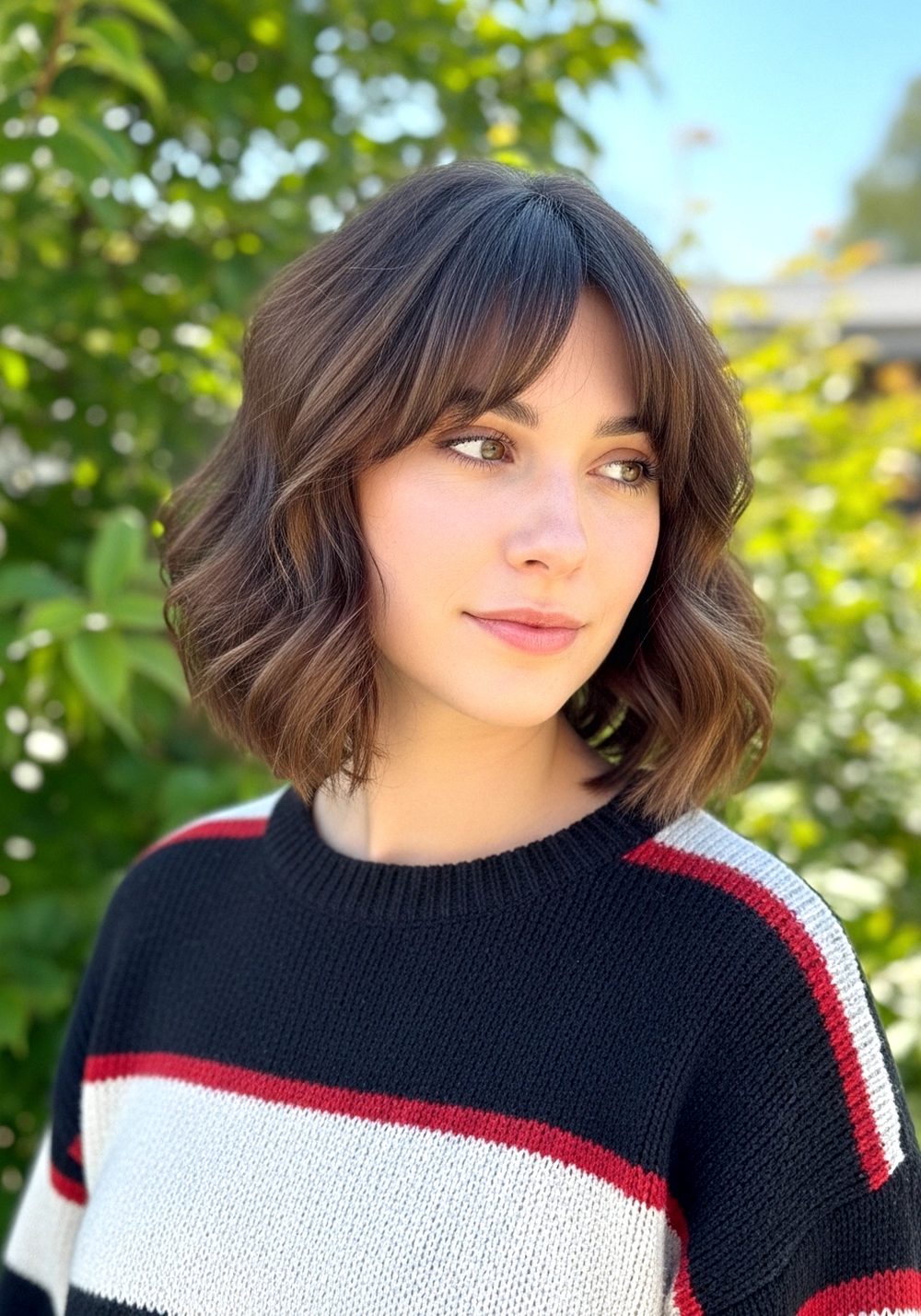Textured Wavy French Bob with Side-Swept Bangs Hairstyle