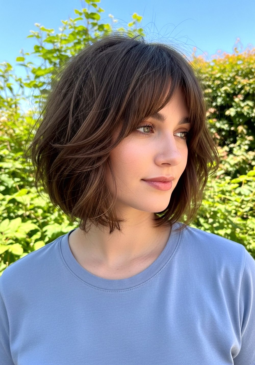 Tousled Voluminous French Bob with Side-Swept Bangs Hairstyle