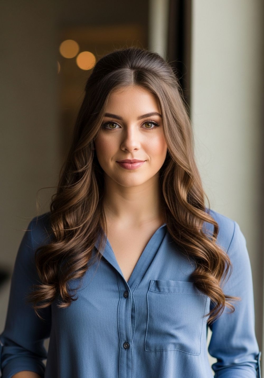 Twist and Wrap Half-Up Center-Part Curls Hairstyle