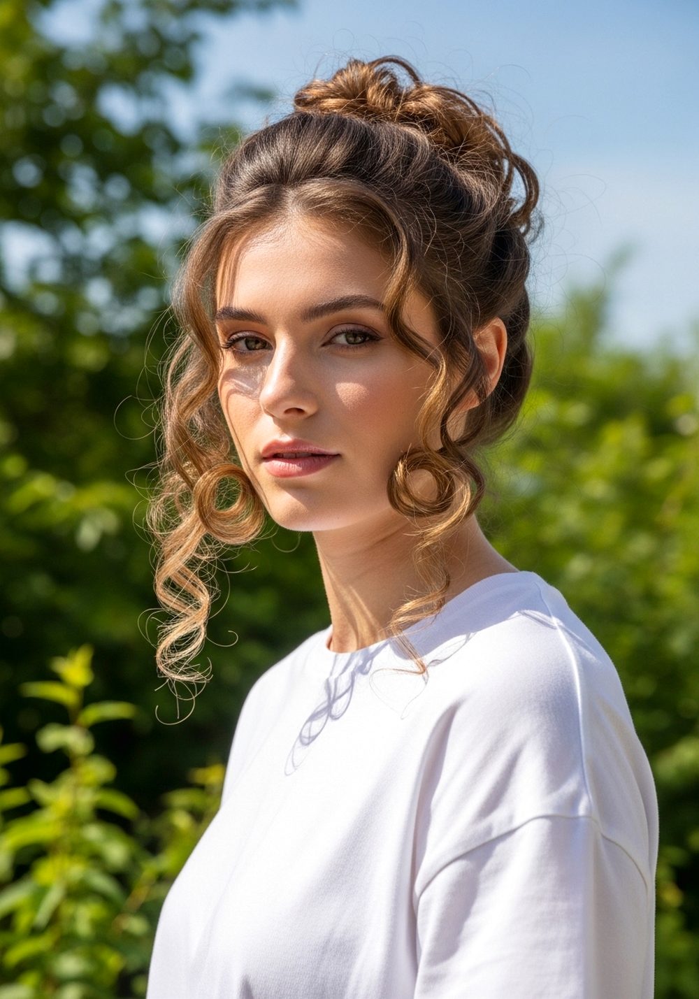 Twisted Volume Soft Curly Messy Updo with Face-Framing Tendrils Hairstyle