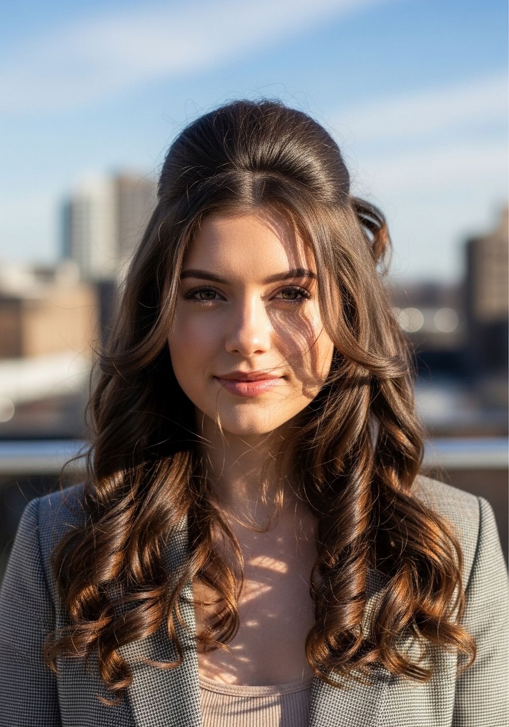 Volume Boost Half-Up Center-Part Curls Hairstyle