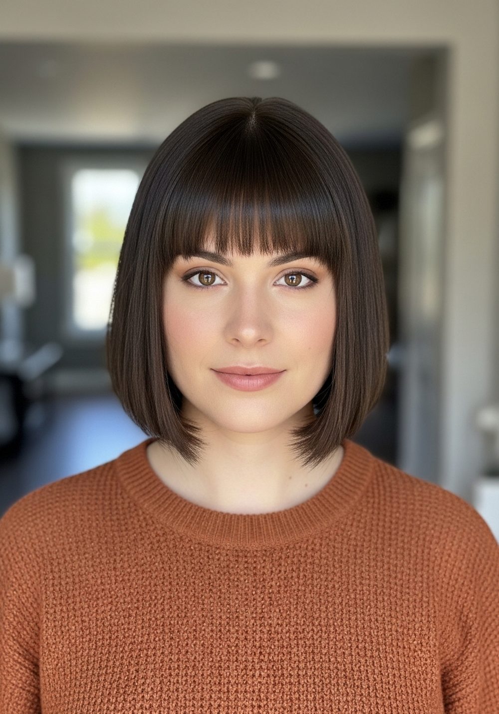 Blunt Bob With Full Bangs and Soft Volume Hairstyle
