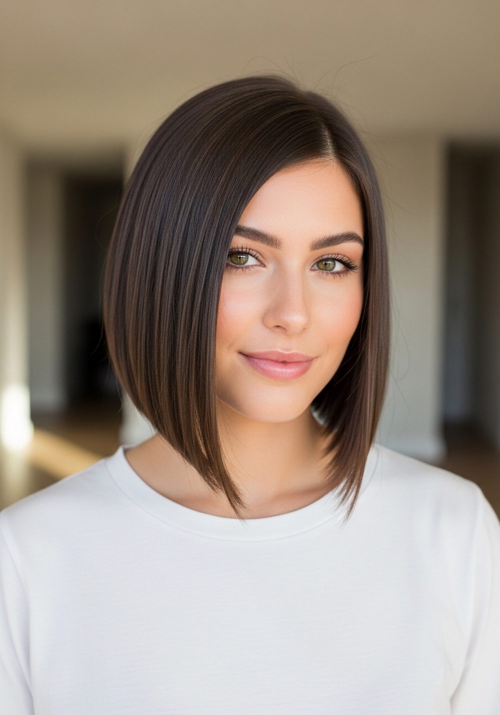 Blunt Cut Asymmetrical Lob Hairstyle
