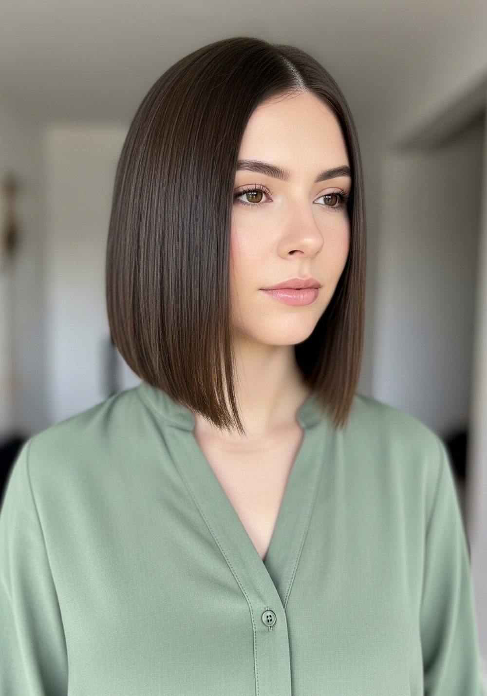 Blunt Cut Asymmetrical Lob Hairstyle