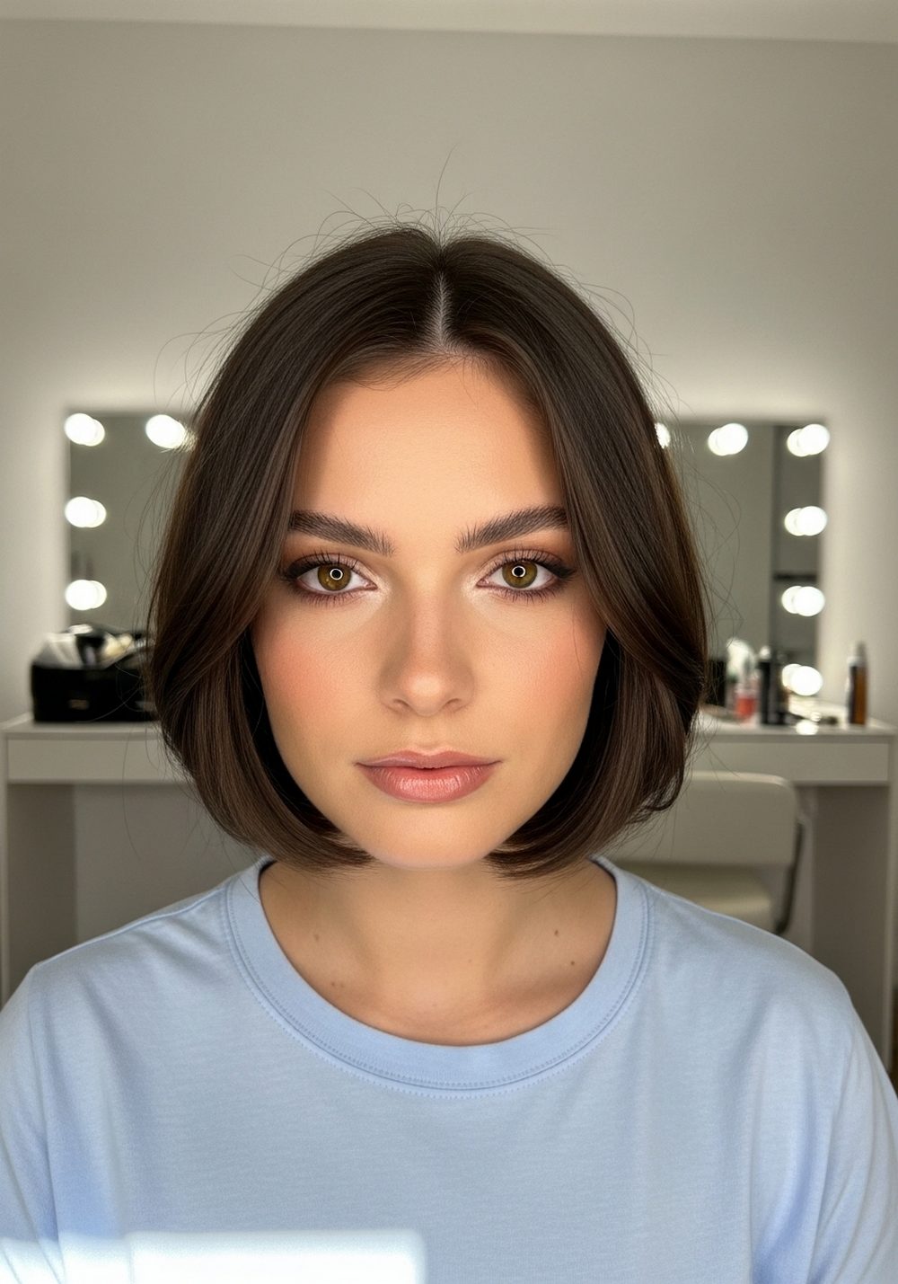 Chin-Length Bubble Bob Hairstyle