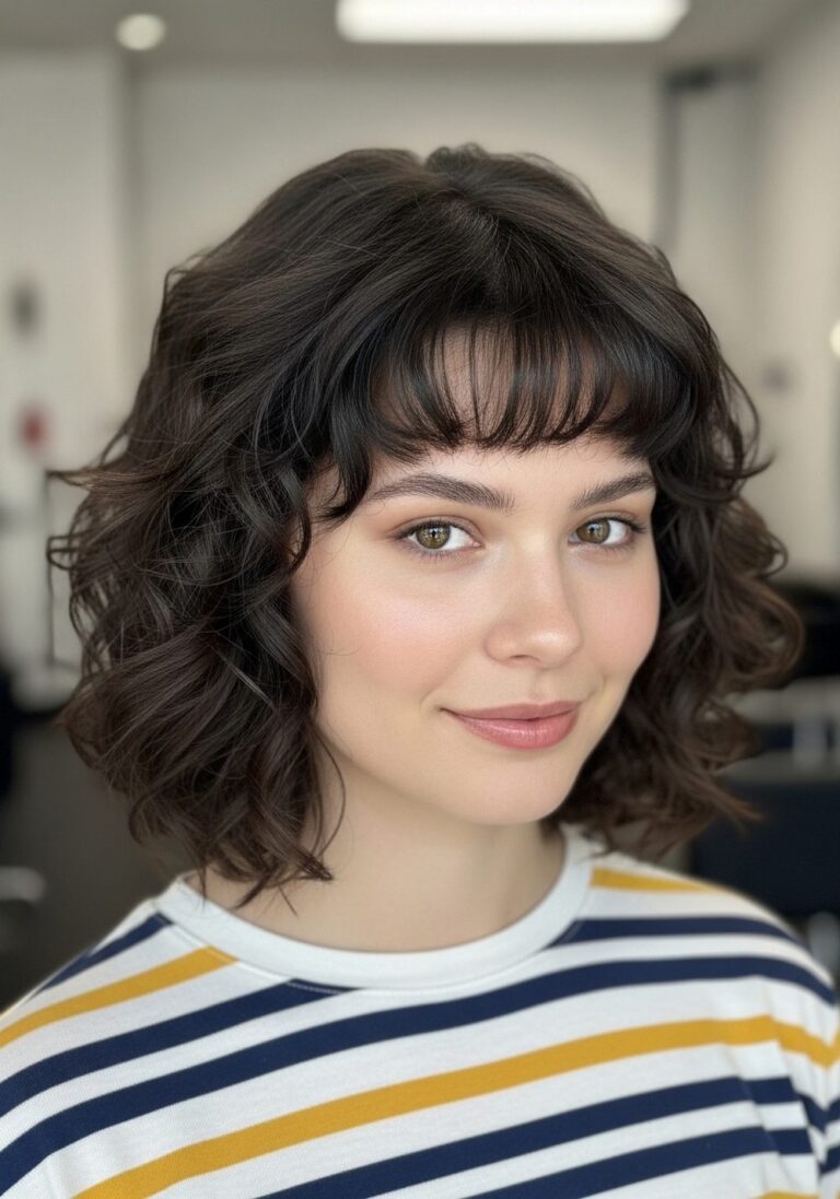 Chin-Length Curly Fringe Hairstyle