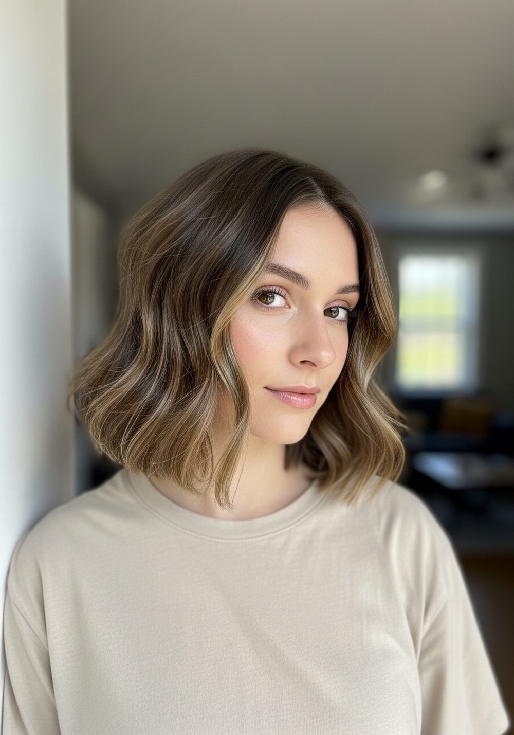 Chin-Length Wavy Short French Bob Hairstyle