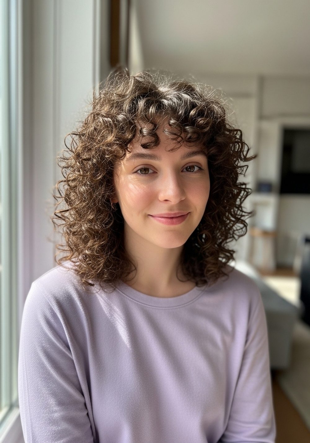 Curly Face-Framing Layered Shape Hairstyle