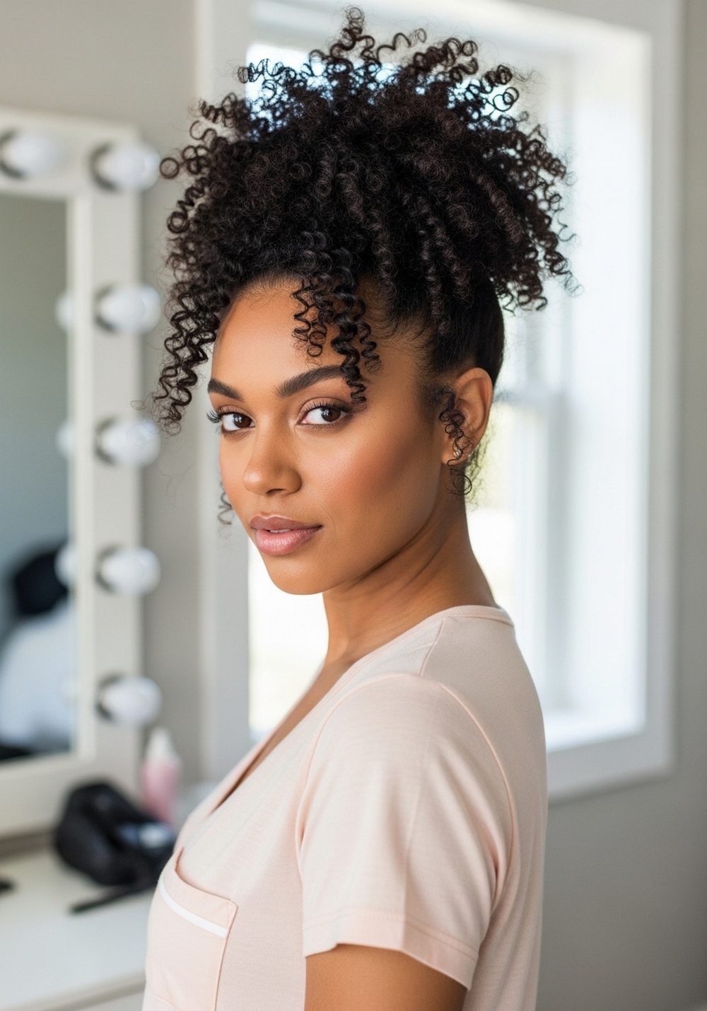 Curly Puff Softball Hairstyle