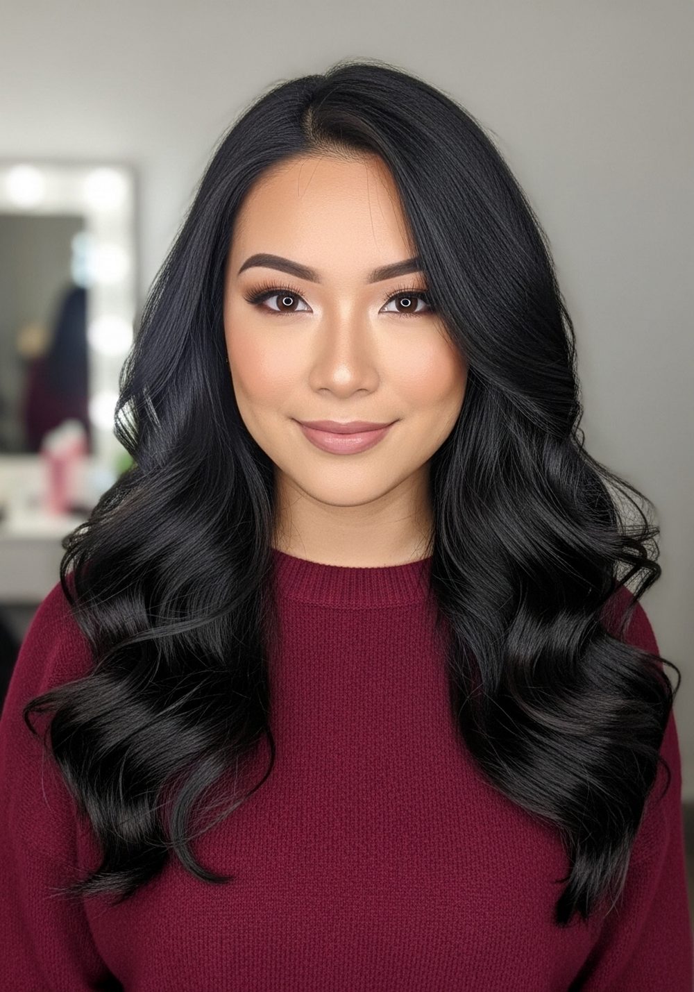 Dark Rose Loose Curls Hairstyle