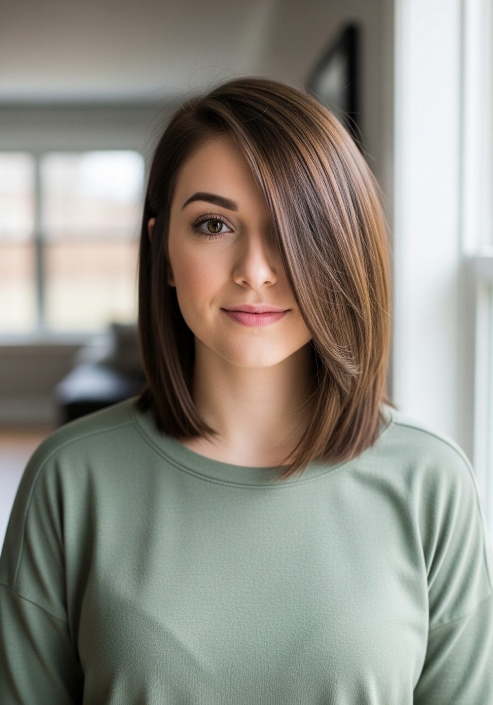 Deep Side Sweep Asymmetrical Lob Hairstyle