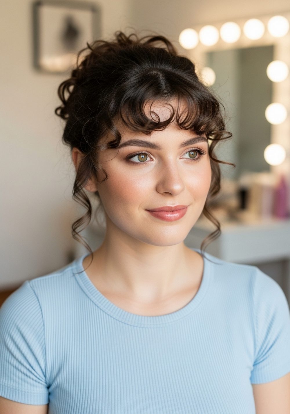 Defined Curly Fringe Updo Hairstyle