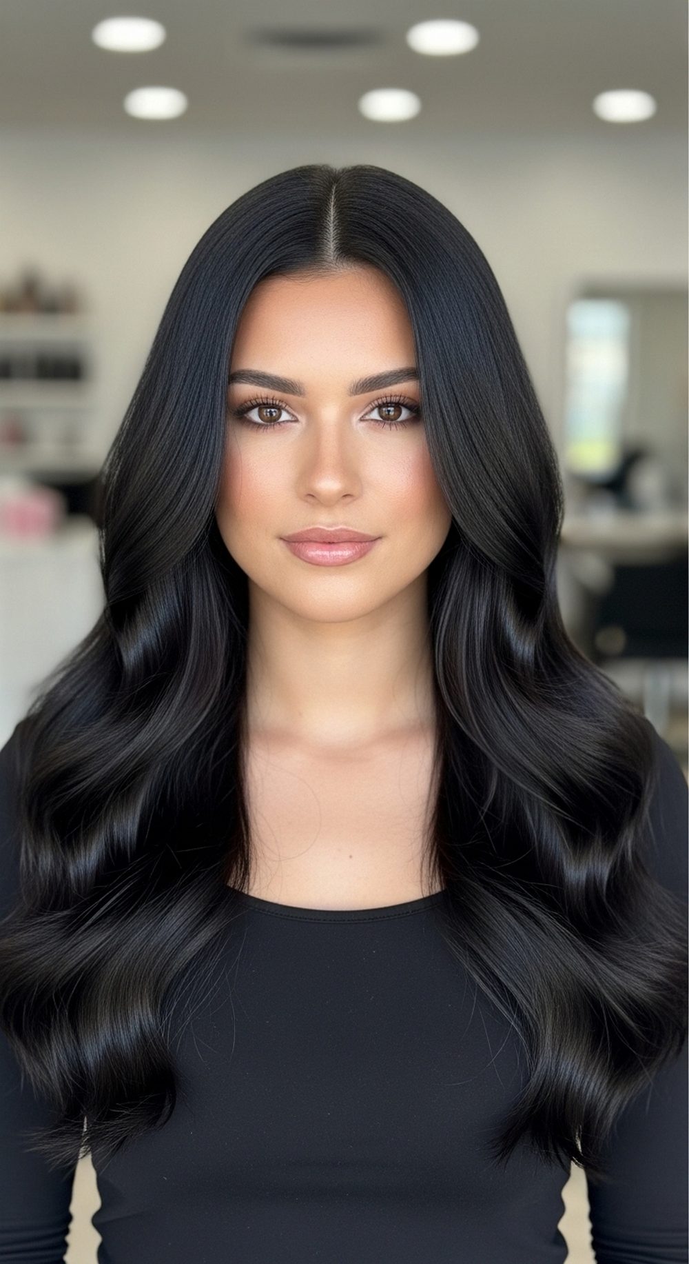 Glossy Black Gothic Waves Hairstyle