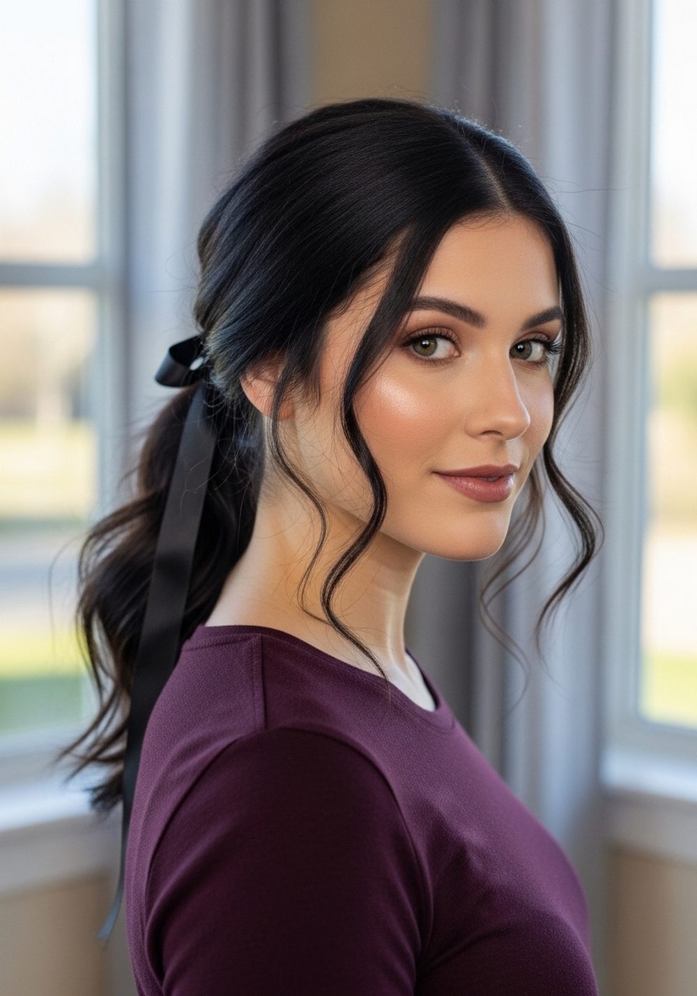 Gothic Ribbon Ponytail Hairstyle