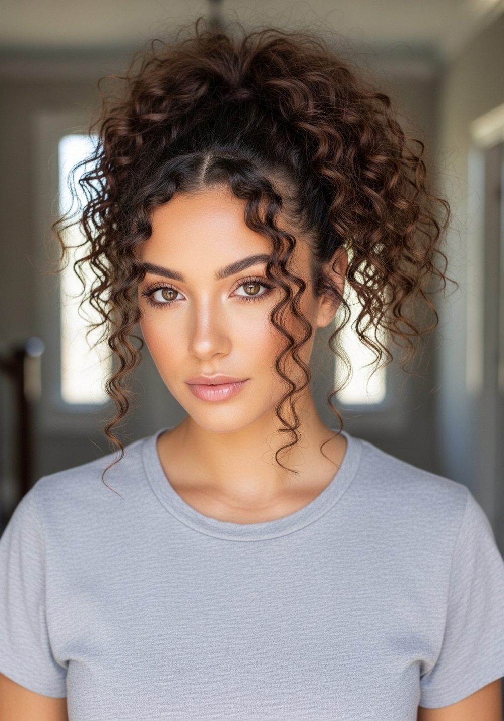 High Curly Ponytail Softball Hairstyle