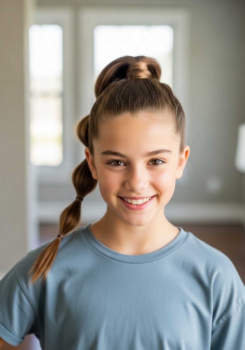 High Ponytail with Wrapped Section Hairstyle