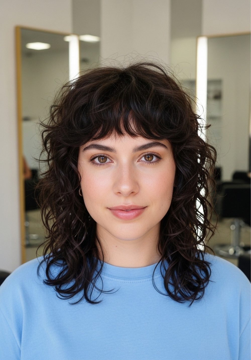 Layered Curly Fringe Shag Hairstyle
