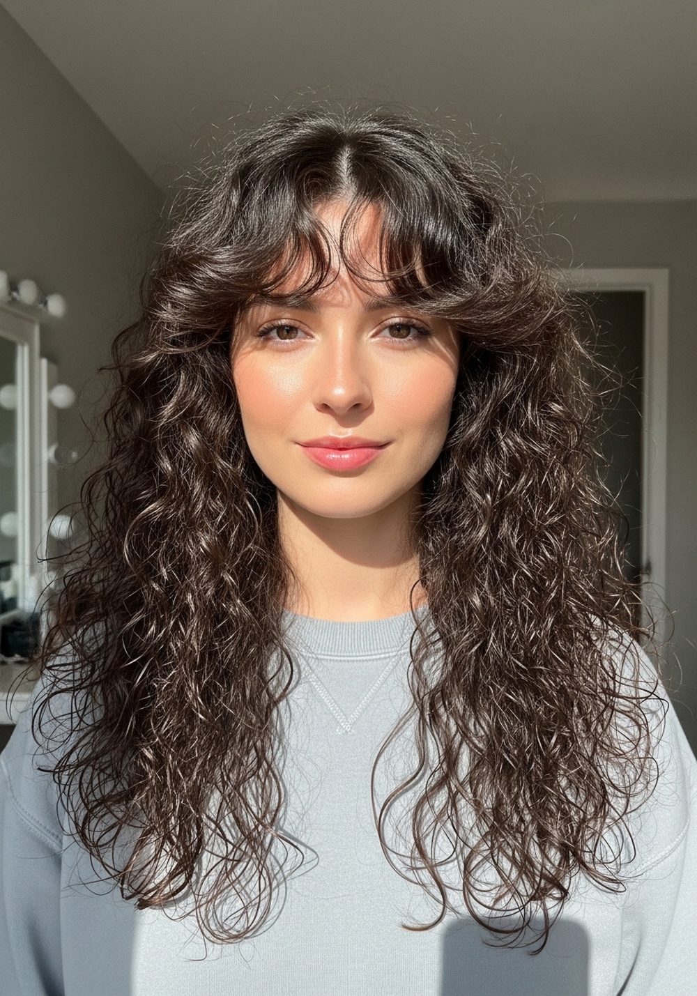Long Curly Fringe Layers Hairstyle