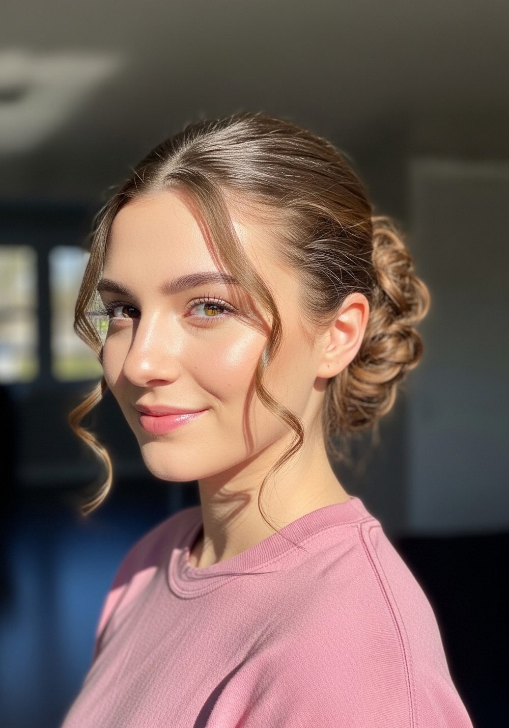 Low Curly Bun Softball Hairstyle