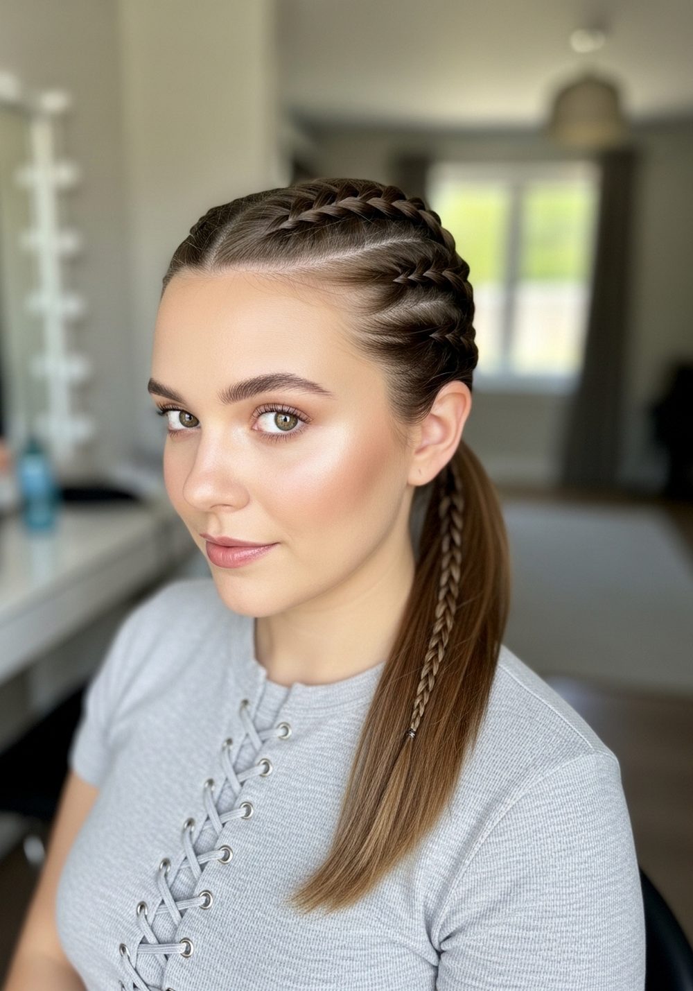 Low Pony Corset Braid Hairstyle