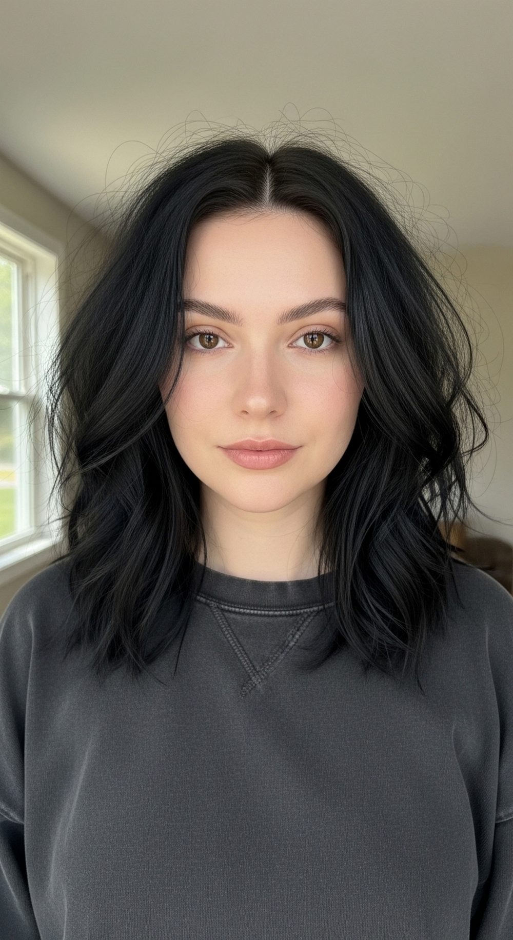 Messy Ink-Toned Gothic Waves Hairstyle