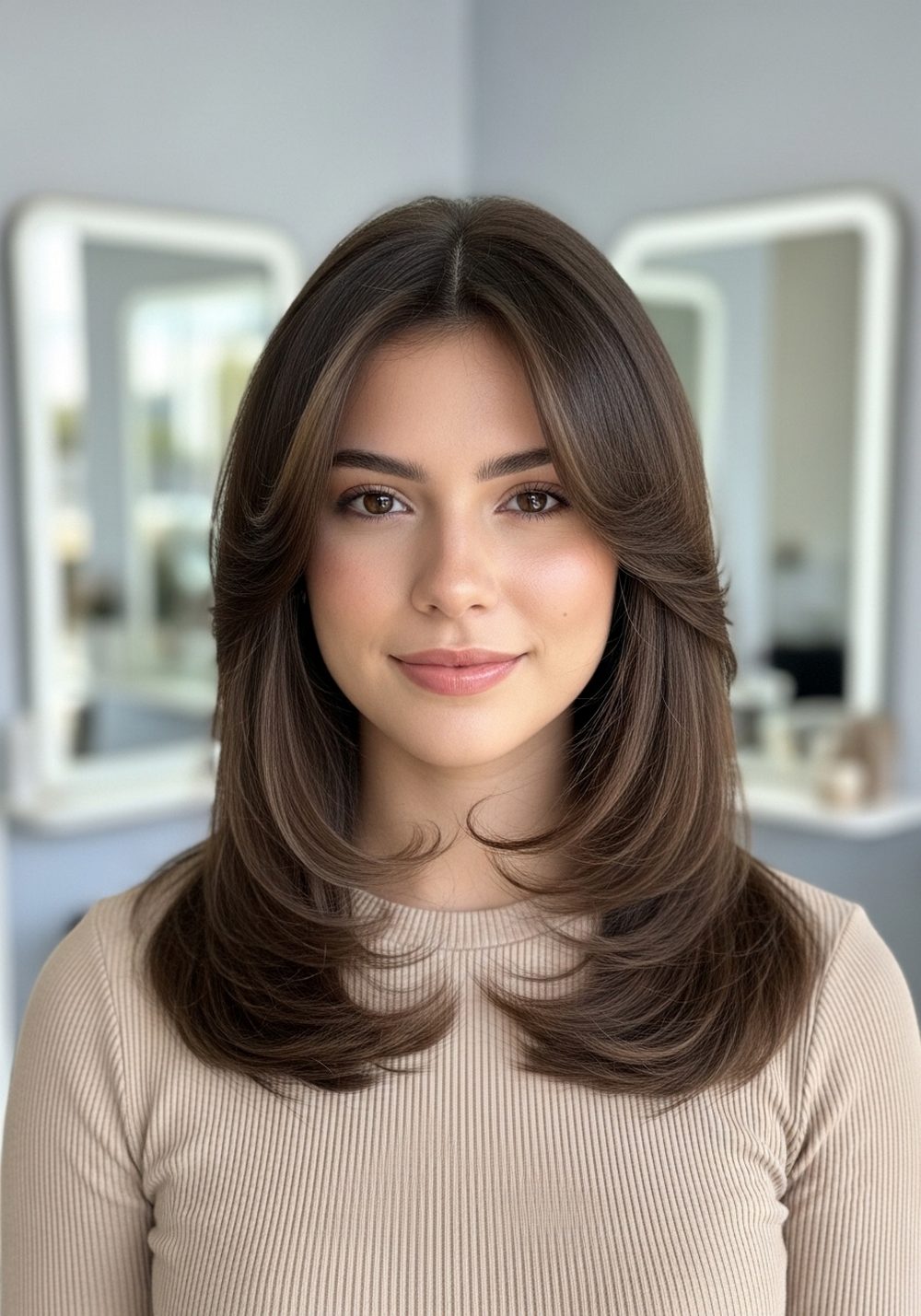 Middle Part Butterfly Cut Hairstyle