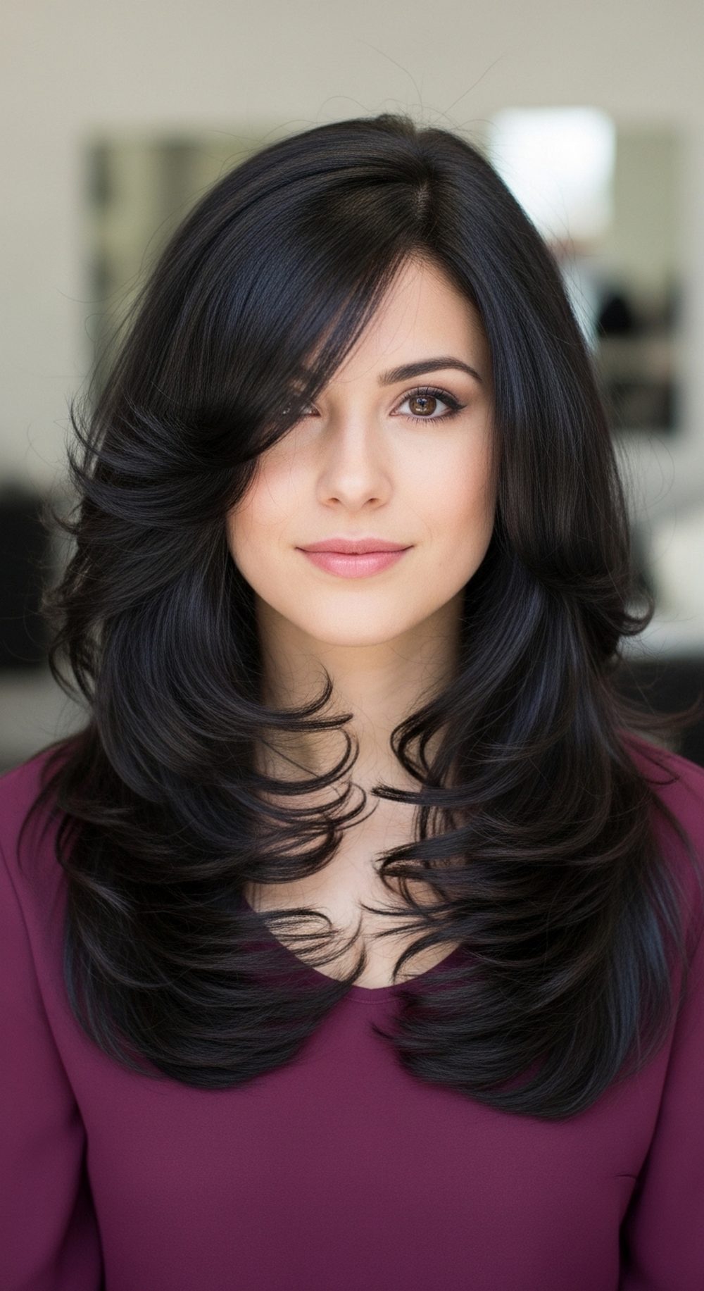 Raven Layered Gothic Waves Hairstyle
