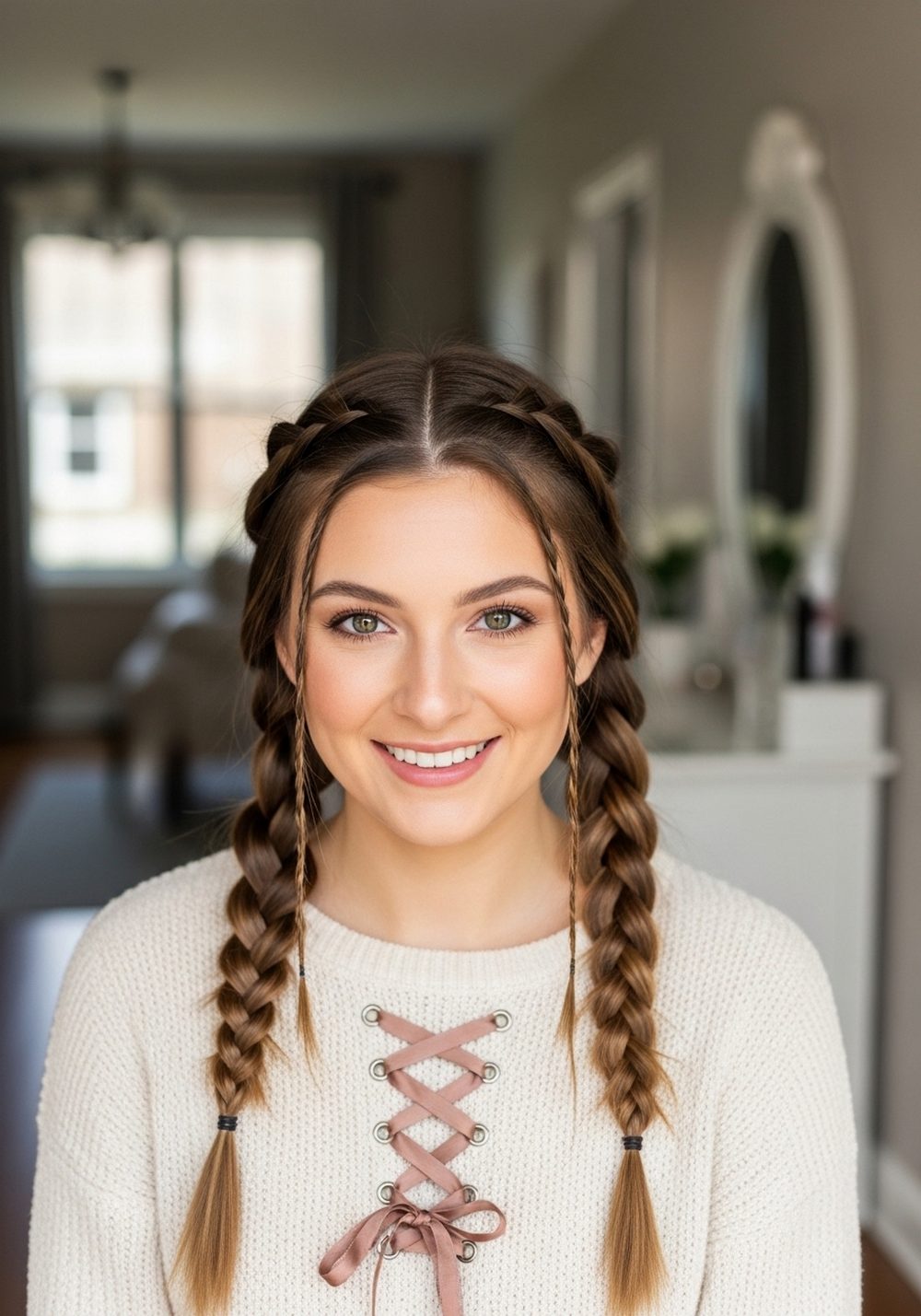 Ribbon-Laced Corset Braid Hairstyle