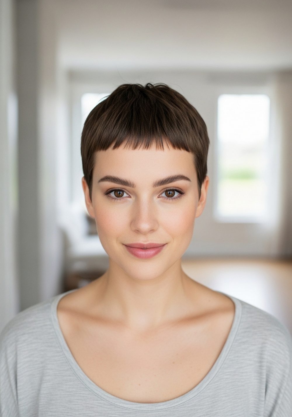 Sculpted Micro Fringe Contour Pixie Hairstyle