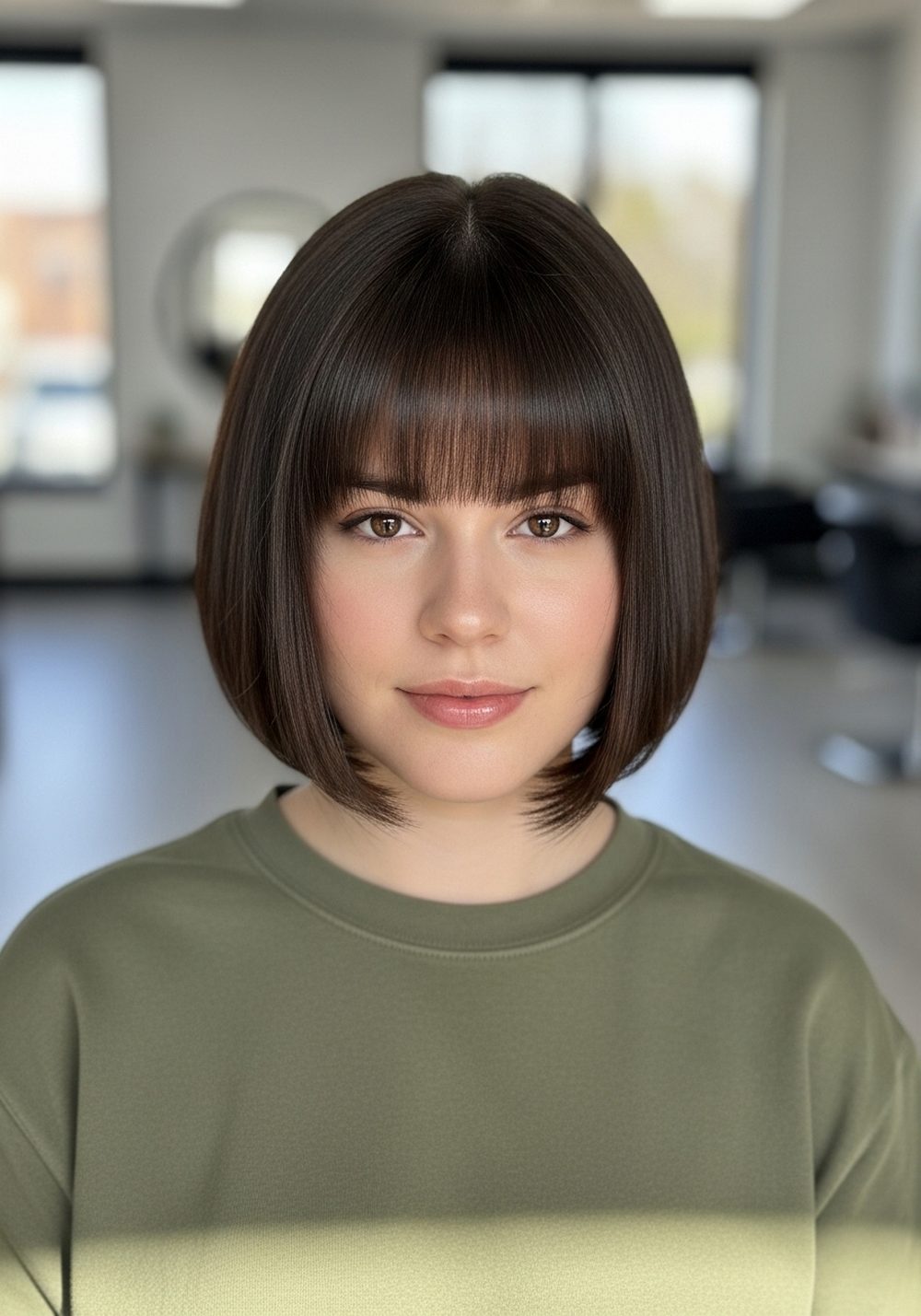 Sharp Blunt Bob With Full Bangs for Thick Hair Hairstyle