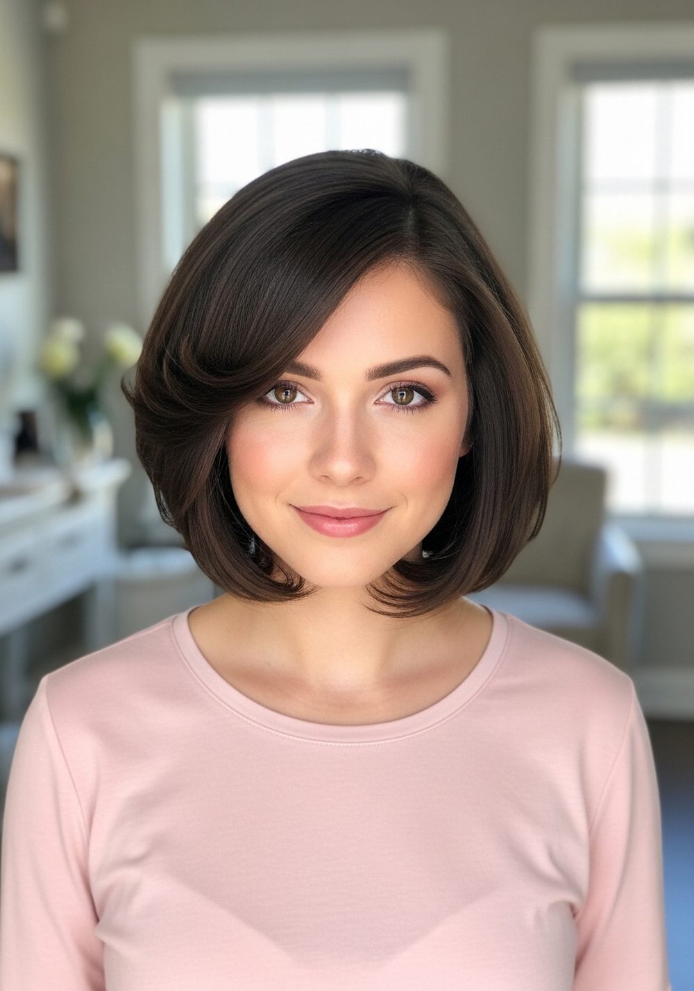 Side-Part Bubble Bob Hairstyle