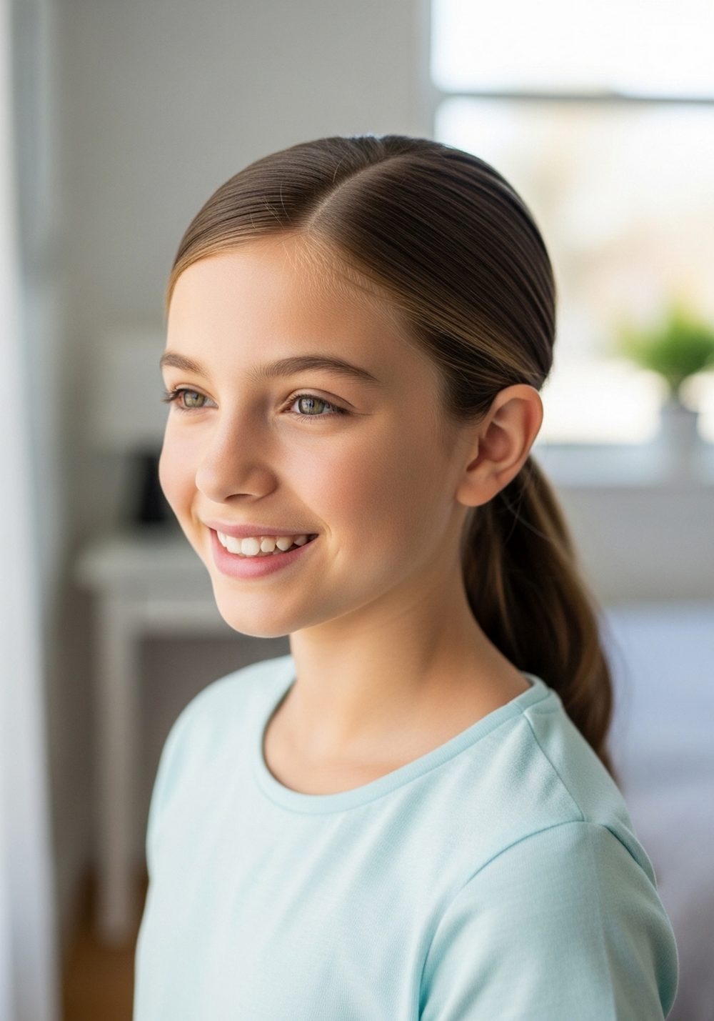 Side Part Low Ponytail Hairstyle